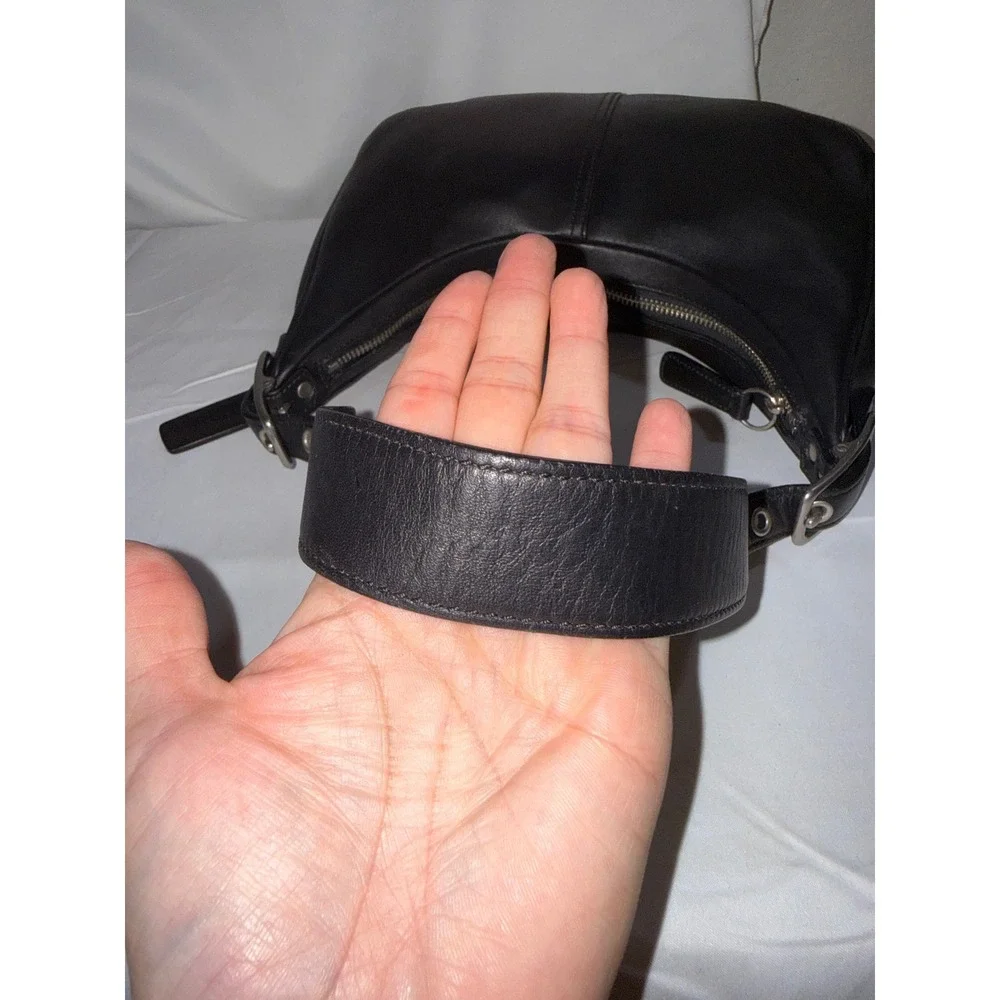 Coach 9342 Black Full-Grain Leather Hobo Shoulder Bag Silver Hardware